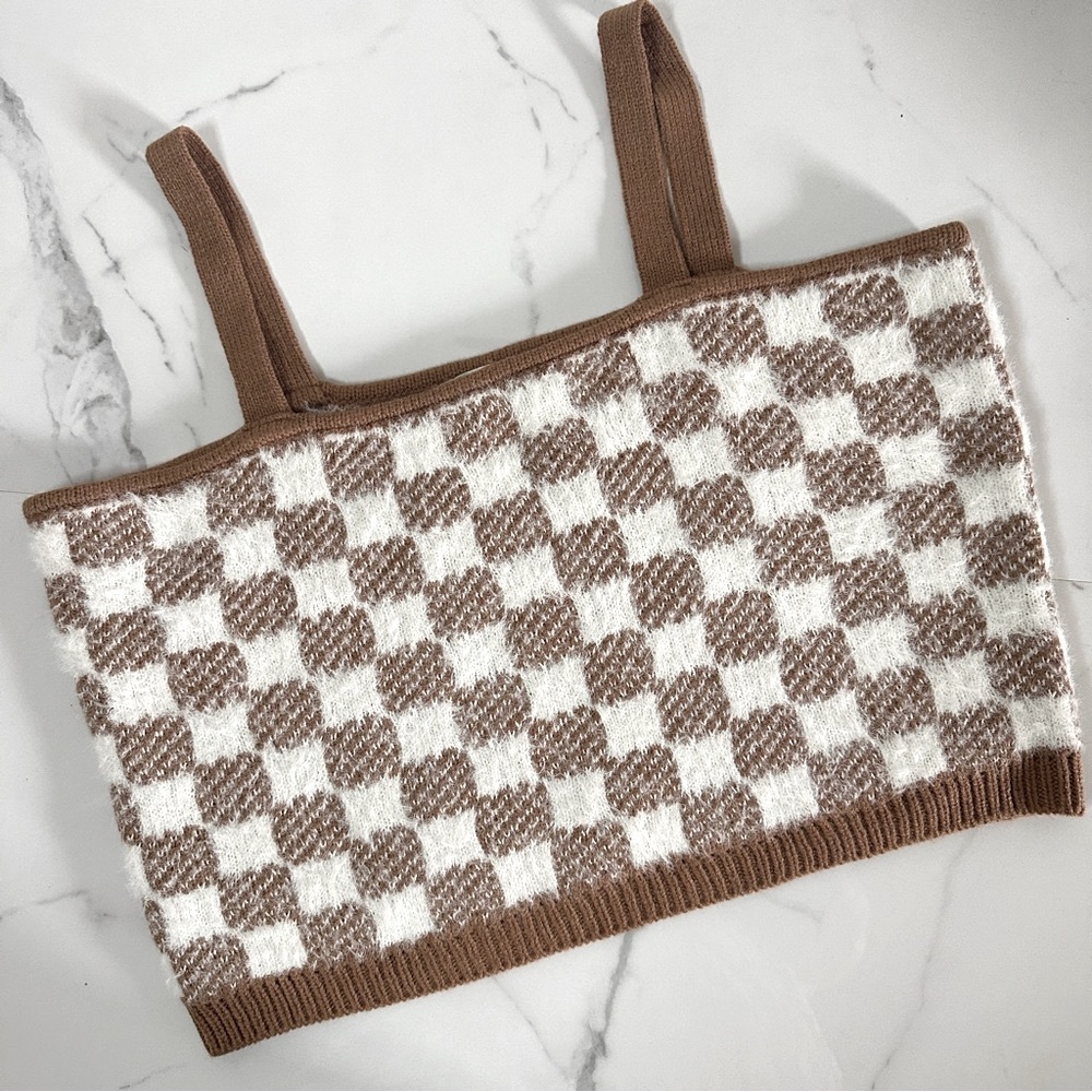 NWT Fuzzy Check Crop Tank + Crop Cardigan Set by Hazel Moon XL Geo - Picture 9 of 13